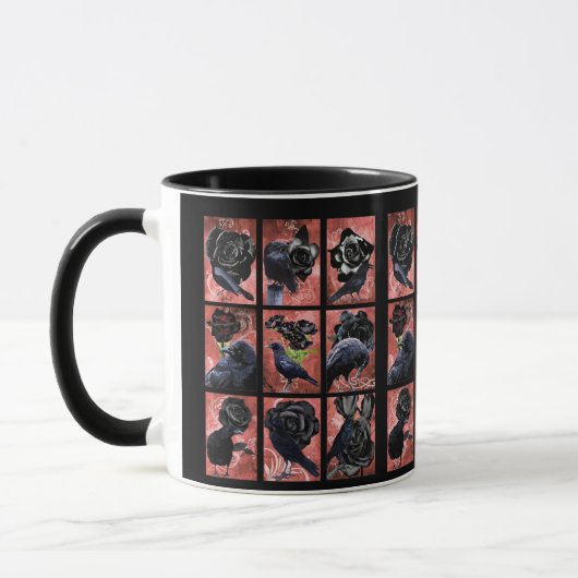 Schwarze Rose-Raben und Krähen Gothic Art Collage Tasse (Links)