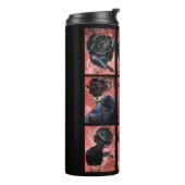 Schwarze Rose-Raben und Krähen Gothic Art Collage Thermosbecher (Nach links gedreht)