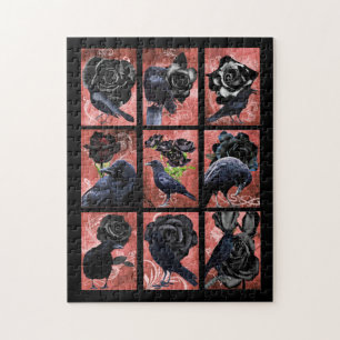 Schwarze Rose Raben und Krähen Gothic Collage Puzzle