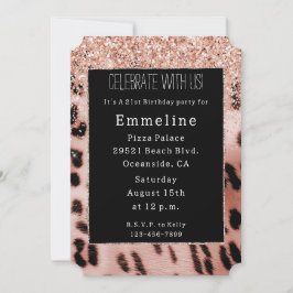 Schwarze Rose Rosa Leopard Glitzer Einladung