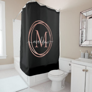 Schwarze Rose Rosa Monogramm Circle Script Duschvorhang
