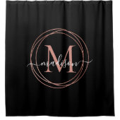 Schwarze Rose Rosa Monogramm Circle Script Duschvorhang (Vorderseite)