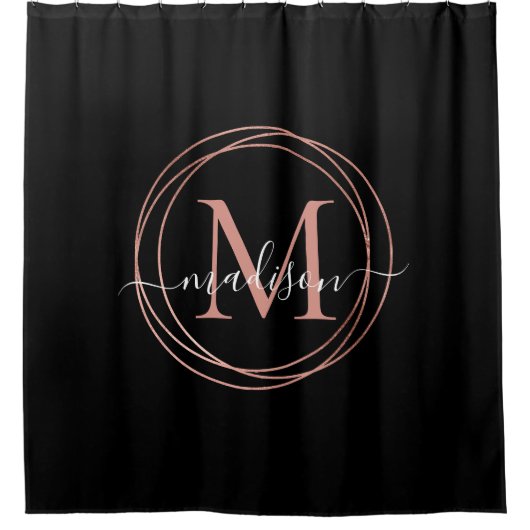 Schwarze Rose Rosa Monogramm Circle Script Duschvorhang (Vorderseite)