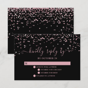 Schwarze Rose Rosa Rosa Glitzer Hochzeit RSVP Karte