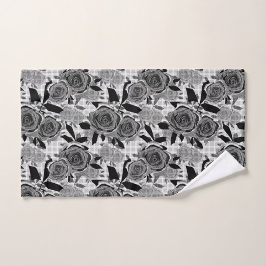 Schwarze Rose, Rose, Schwarz und Grau Badhandtuch Set (Handtuch)