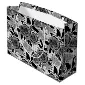 Schwarze Rose, Rose, Schwarz und Grau Große Geschenktüte (Rückseite Schrägansicht)