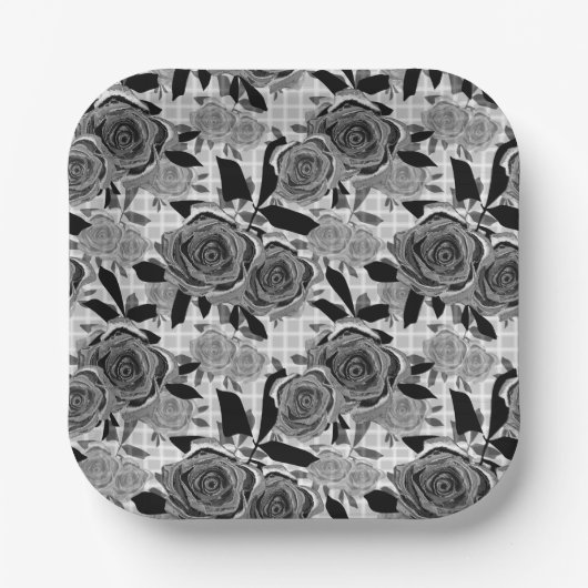 Schwarze Rose, Rose, Schwarz und Grau Pappteller (Vorderseite)