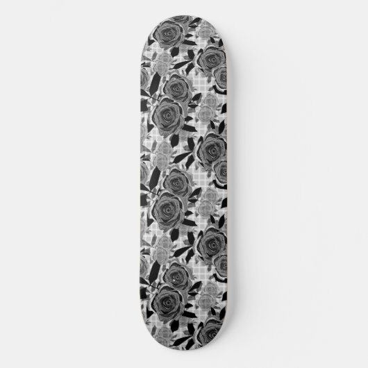 Schwarze Rose, Rose, Schwarz und Grau Skateboard (Vorderseite)