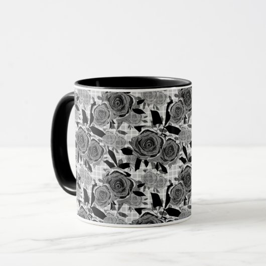 Schwarze Rose, Rose, Schwarz und Grau Tasse (Vorderseite Links)