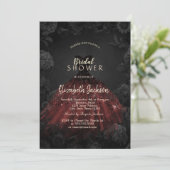 Schwarze Rose Rotes Kleid Gotisches Brautparty Einladung (Stehend Vorderseite)