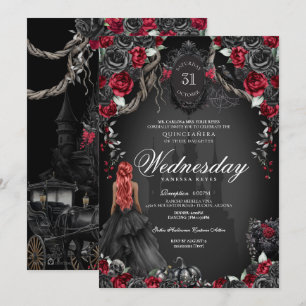 Schwarze Rose Rotes Quinceañera Gothic Halloween Einladung