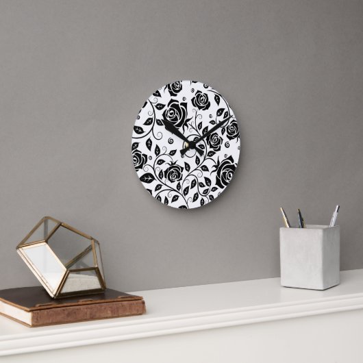 Schwarze Rose Runde Wanduhr (Büro)