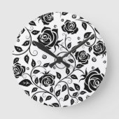 Schwarze Rose Runde Wanduhr (Vorderseite)
