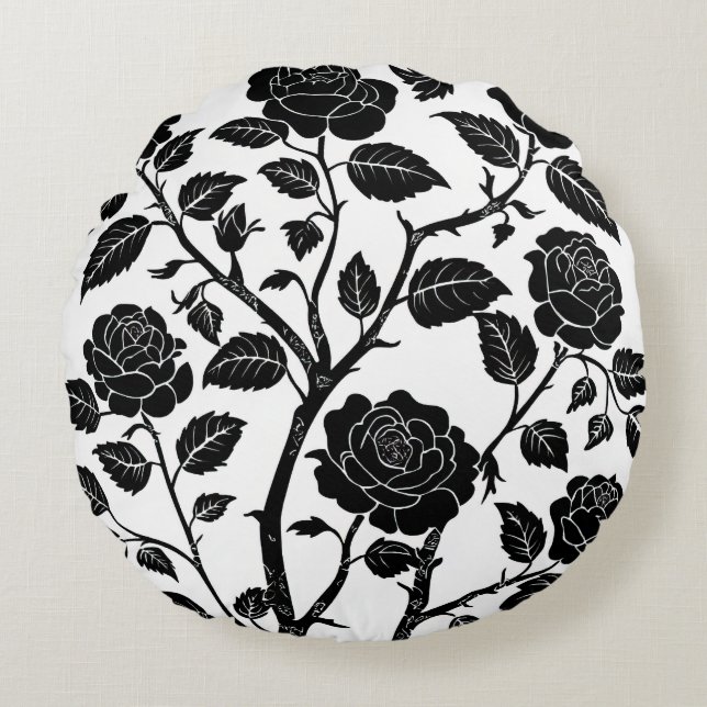 Schwarze Rose Rundes Kissen (Vorderseite)