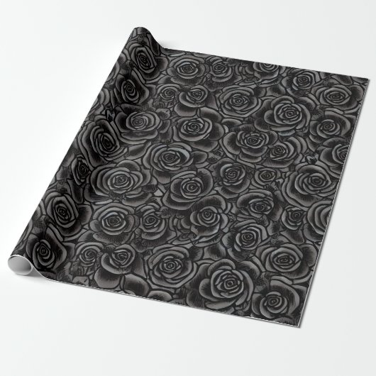 Schwarze Rose Schwarz Dunkelblume Muster Gothic Geschenkpapier (Ungerollt)