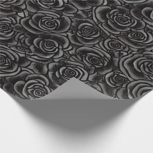 Schwarze Rose Schwarz Dunkelblume Muster Gothic Geschenkpapier (Ecke)