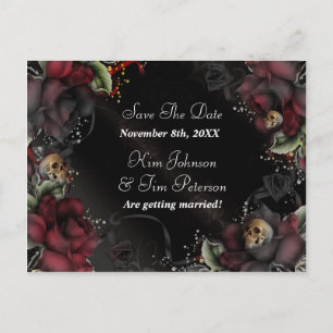 Schwarze Rose + Skulls Gotische Hochzeitskarte Ankündigungspostkarte