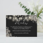 Schwarze Rose String Lights Gothic Wedding Details Begleitkarte (Stehend Vorderseite)