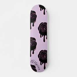 Schwarze Rose Tropfen Dripping & Girls Name Pink G Skateboard