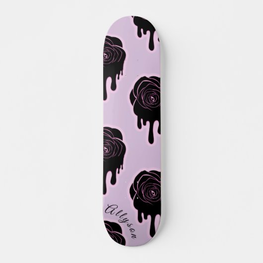 Schwarze Rose Tropfen Dripping & Girls Name Pink G Skateboard (Vorne)