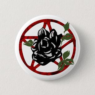 Schwarze Rose und Pentagram Button