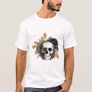 Schwarze Rose und Schädel Gotischer T - Shirt