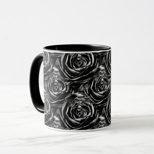 Schwarze Rose Zentrum Abstraktes Foto Muster Tasse (Vorderseite Links)