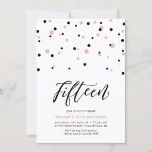 Schwarze & Roségold Mädchen 15. Teenager-Geburtsta Einladung