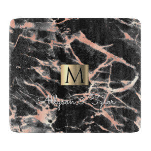 Schwarze & Roségold-Marmor-Goldbox, Name & Monogra Schneidebrett
