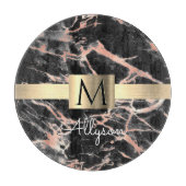 Schwarze & Roségold-Marmor-Goldbox, Name & Monogra Schneidebrett (Vorderseite)