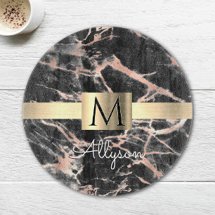 Schwarze & Roségold-Marmor-Goldbox, Name & Monogra Schneidebrett