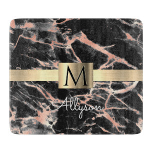 Schwarze & Roségold-Marmor-Goldbox, Name & Monogra Schneidebrett