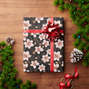 Schwarze Roségoldene Florale Brautschau mit Rosa H Geschenkpapier