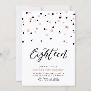 Schwarze & Roségoldene Mädchen 18. Teenager-Geburt Einladung