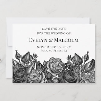 Schwarze Rosen auf weißem Save-the-Date-STD Einladung
