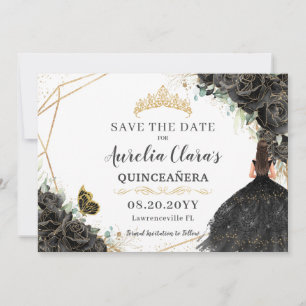 Schwarze Rosen Florales Gold Quinceanera Sweet Six Save The Date
