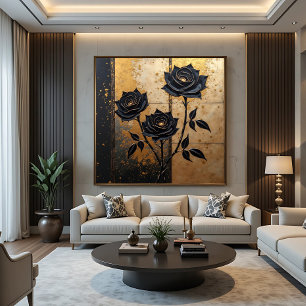 Schwarze Rosen in Gold: Dunkle Eleganz Leinwanddruck