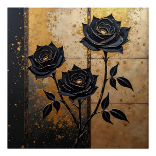 Schwarze Rosen in Gold: Dunkle Eleganz Poster