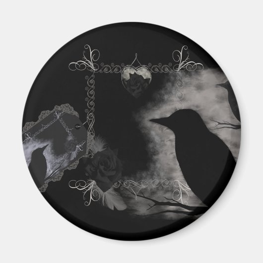Schwarze Rosen-Raben-Magnet Magnet (Vorne)