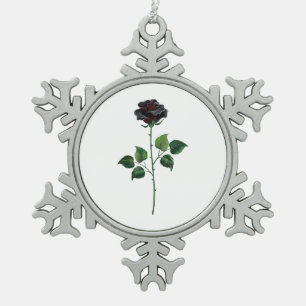 Schwarze Rosenblume Schneeflocken Zinn-Ornament