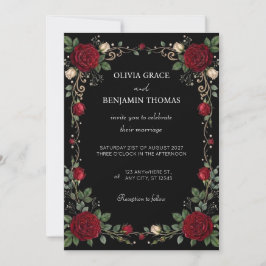 Schwarze Rosenrand-Hochzeitseinladung Einladung
