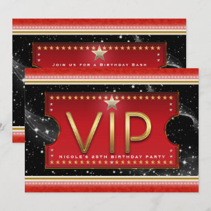 Schwarze Rot Gold & Silber Glam VIP-Ticket-Einladu Einladung