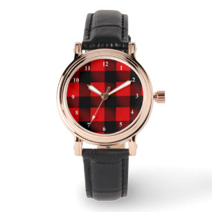 Schwarze Rot karierte Armbanduhr