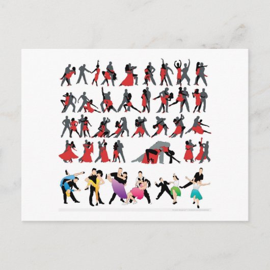 SCHWARZE ROTE BALLROOM FARBIGE TANKER TANZEN DIGIT POSTKARTE (Vorderseite)