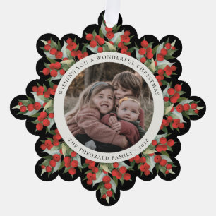 Schwarze rote Beeren+Grünpflanzen Weihnachtspapier Ornament Karte