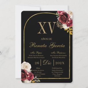 Schwarze rote Blumen-Quinceañera-Einladung Einladung