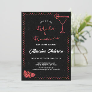 Schwarze & rote Blütenblätter & Prosecco-Baby-Part Einladung