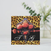 SCHWARZE ROTE CORALE ROSE, LEOPARES HAUMONOGRAMM EINLADUNG (Stehend Vorderseite)