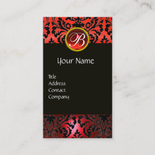 SCHWARZE ROTE DAMASK FLORAL RED RUBY GEM MONOGRAMM VISITENKARTE