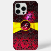 SCHWARZE ROTE DAMASK MONOGRAMM Gelbe Schleife Case-Mate iPhone Hülle (Rückseite)